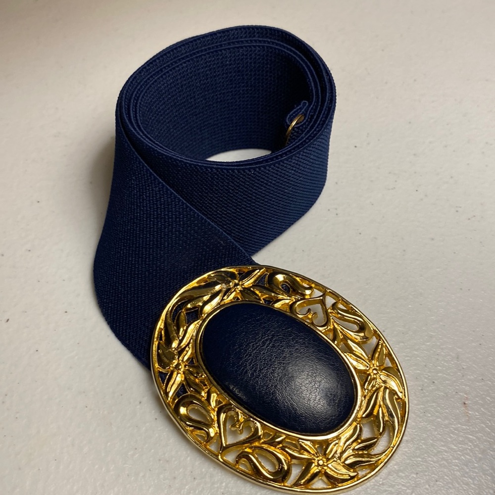 Navy and Gold Buckle Elastic Belt